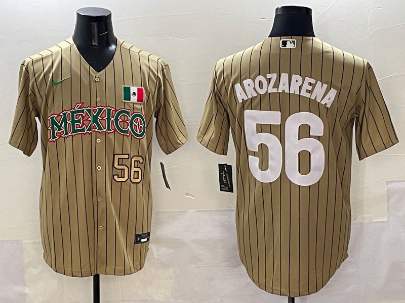 Men Mexico #56 Arozarena Brown Stripe Joint Name 2025 Nike MLB Jersey style 4->more jerseys->MLB Jersey